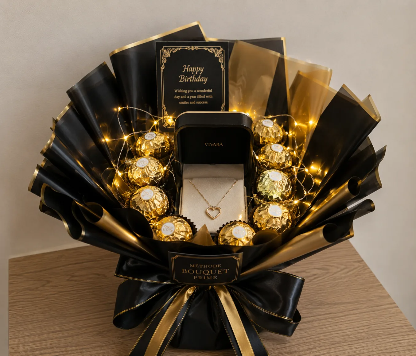 Bijoux, chocolats et LED en bouquet
